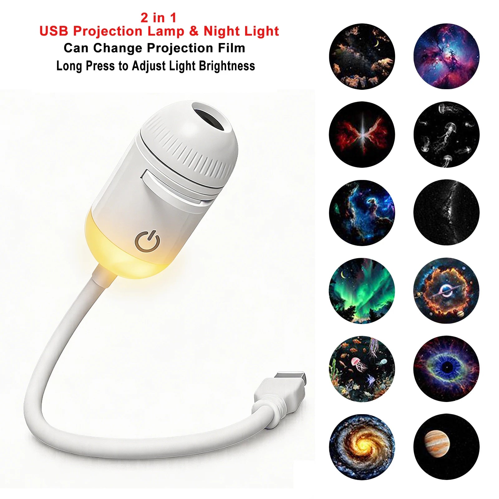 Luz Proyectora Ambiental USB para Auto, Luz Interior LED con Efecto de Cielo Estrellado, Decoración Romántica para Fiestas, Luz de Galaxia Saturno