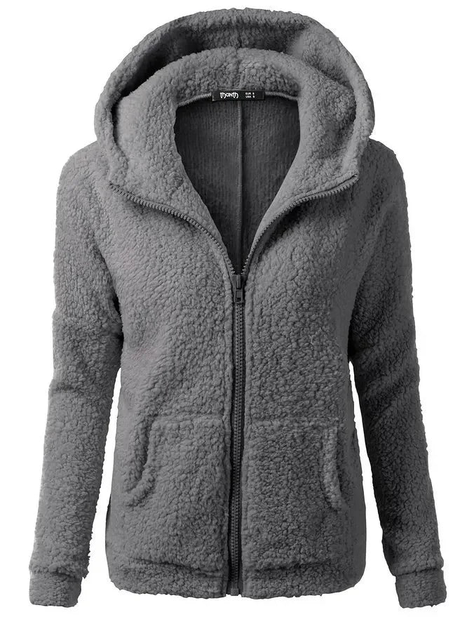 Chaqueta cálida de otoño e invierno para mujer, Sudadera con capucha informal 2025, sudaderas con capucha para mujer, sudadera con cremallera, abrigo liso de lana suave para mujer