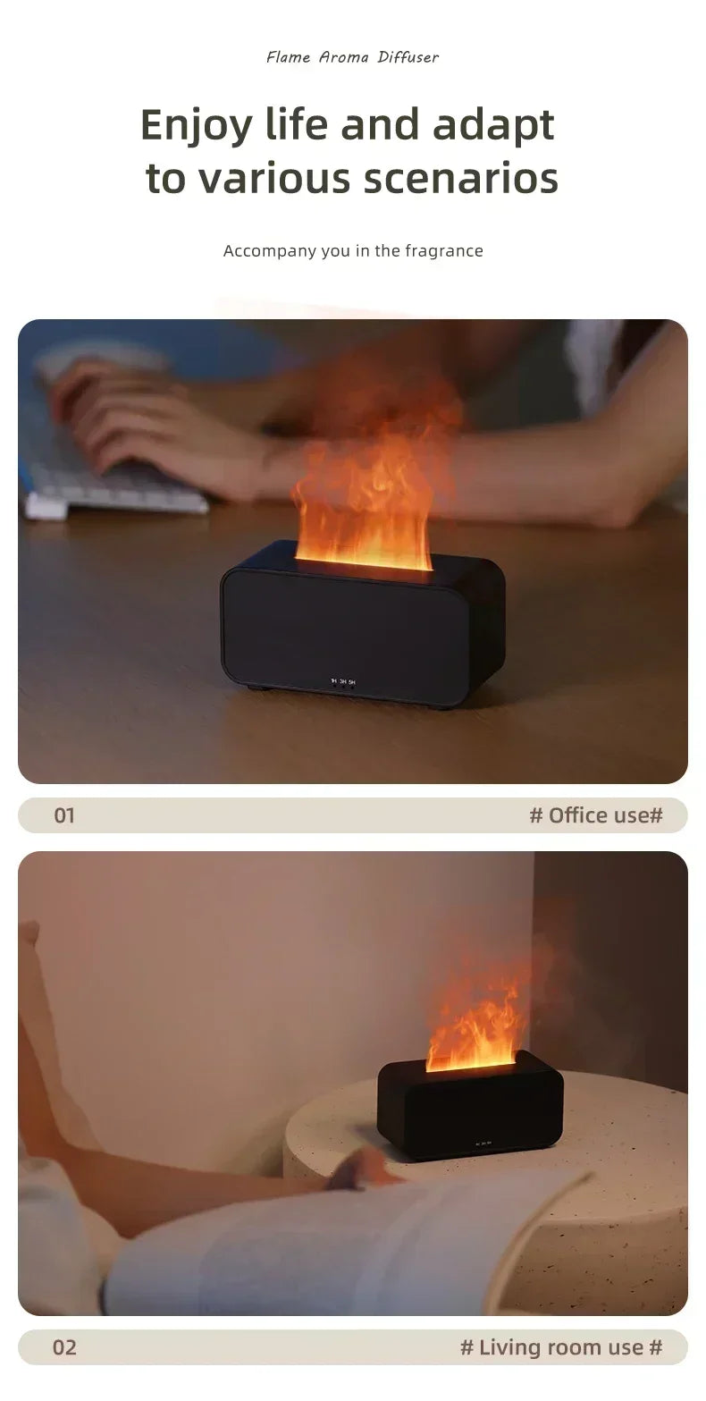 Humidificador Difusor de Aromas, Aceites Esenciales, Mini Humidificador con Llama Automática, Difusor de Fragancias para el Hogar con Luz LED