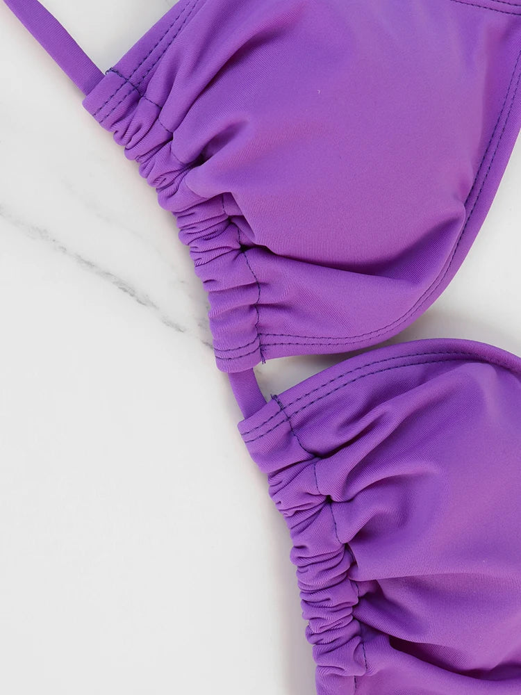 Conjunto de Bikini de Dos Piezas para Mujer, a la Moda, 2026, Sexy, Sólido, Triangular, con Tanga, Ropa de Playa
