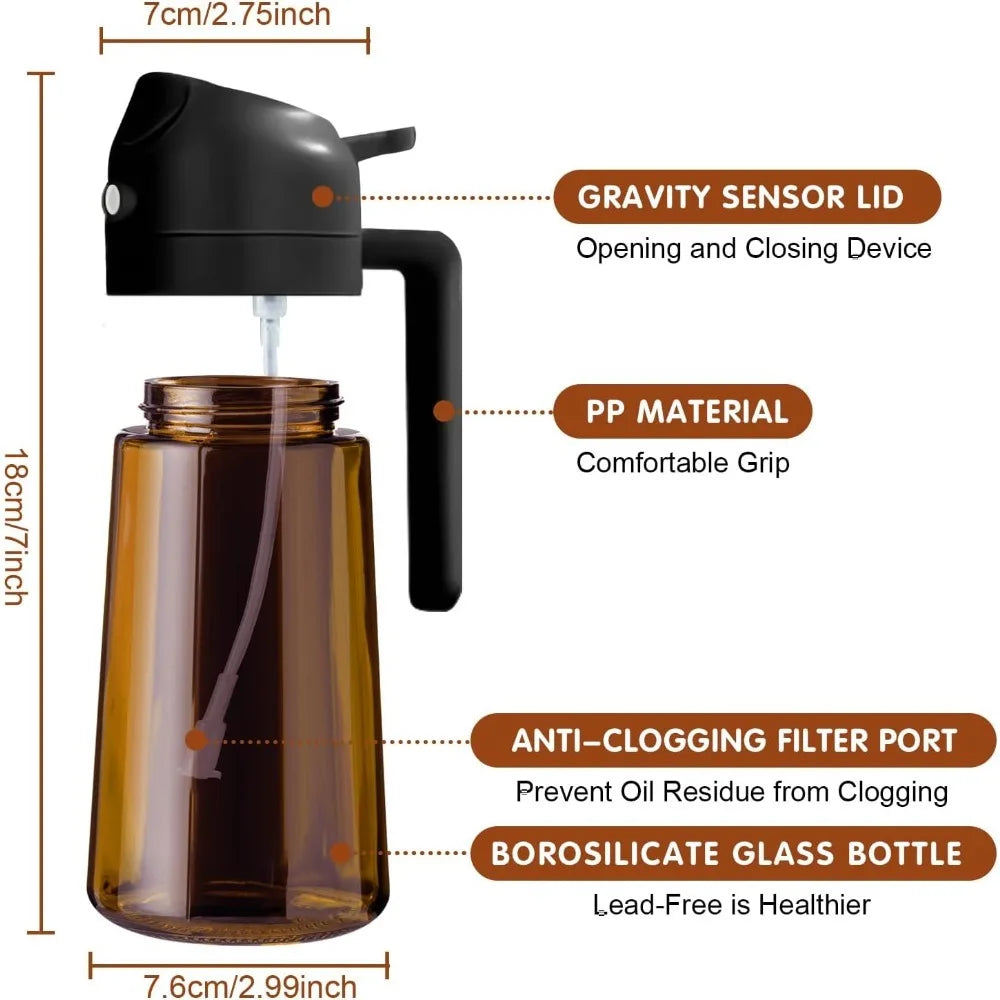 Pulverizador de aceite de vidrio oscuro de 470ML, botella dispensadora de aceite de oliva, bloqueo de luz, cocina, freidora de aire, botella de aceite para barbacoa, herramientas de condimentos