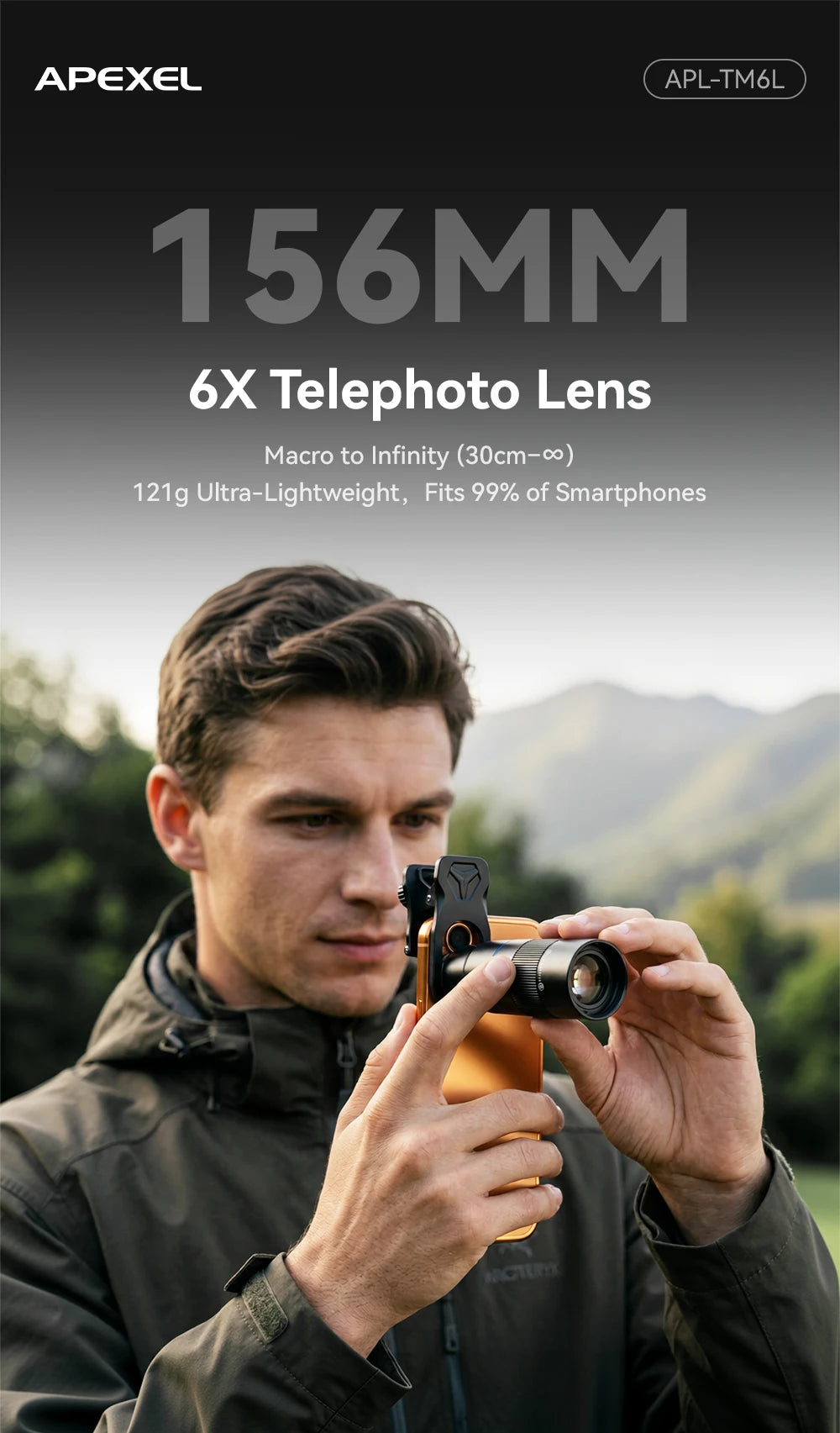 Lente Teleobjetivo APEXEL HD 6X para iPhone, Samsung y Smartphones