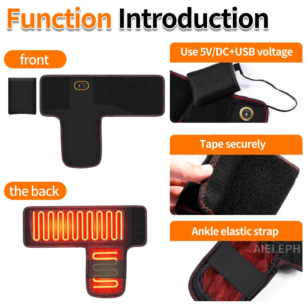 Soporte de Tobillo Eléctrico Portátil con Calor - Masaje de 3 Niveles, Compresa Caliente, Alivia el Dolor Articular, Ayuda en la Recuperación Deportiva, Puerto USB