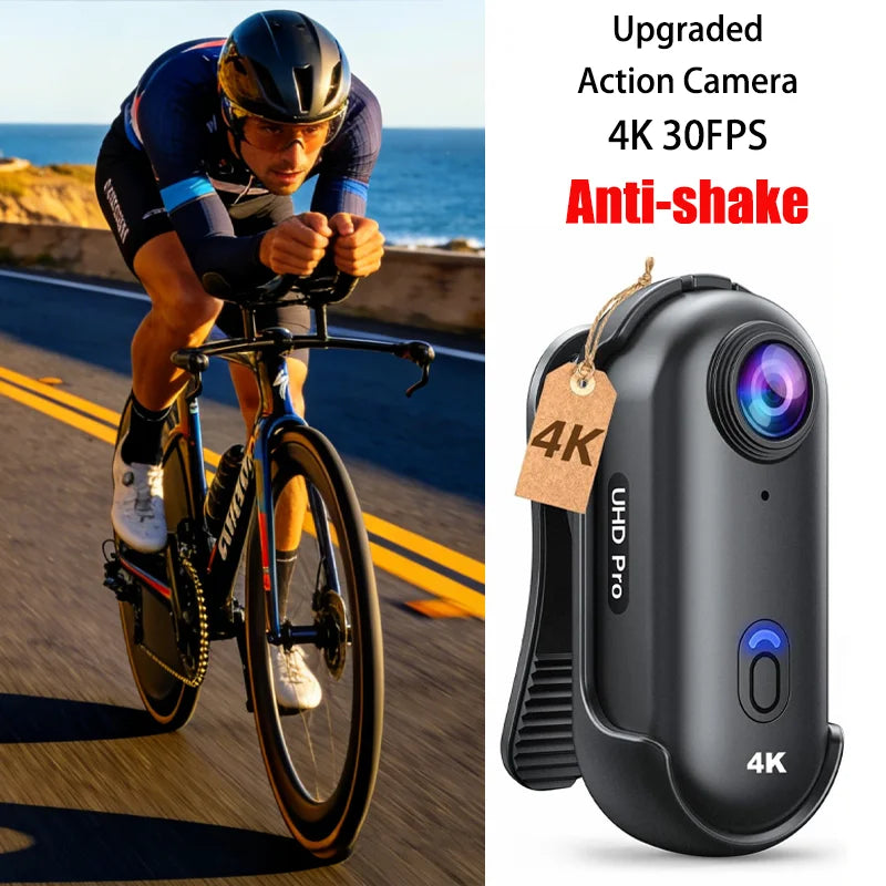 Cámara de acción 4K mini con estabilización EIS, impermeable y WiFi para deportes