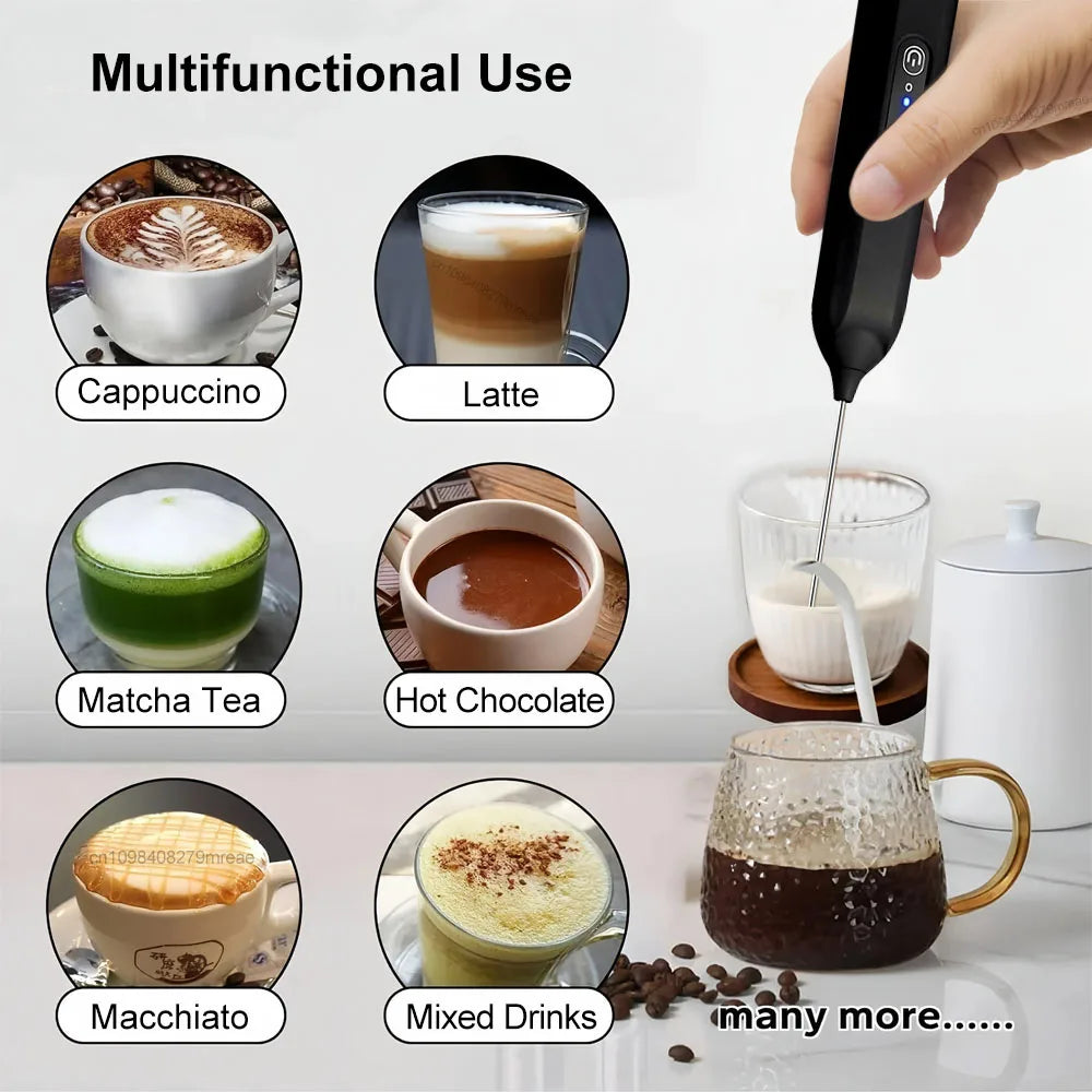 Espumador de leche inalámbrico USB recargable 3 velocidades para café