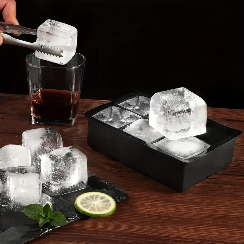 Molde grande para bandeja de cubitos de hielo de silicona, sin BPA, molde para cubitos de hielo de calidad alimentaria, Flexible, 6 agujeros de fácil liberación, hielo de fusión lenta para whisky