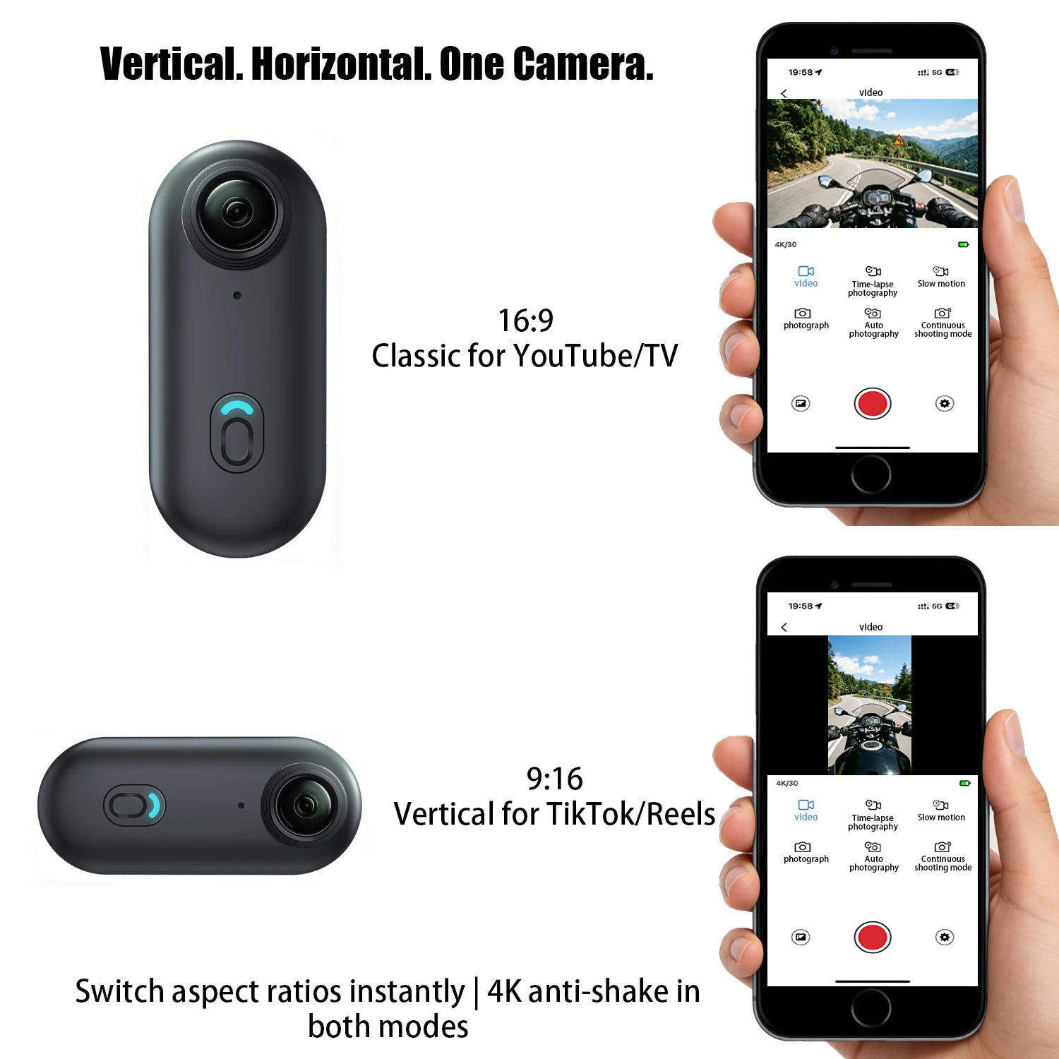 Cámara de bolsillo 4K portátil con WiFi y estabilización EIS magnética