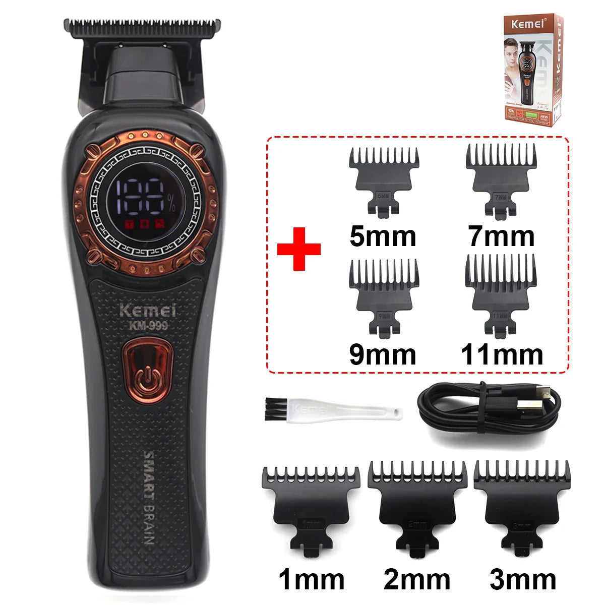 Máquina de Cortar Cabello Eléctrica KM999 con Pantalla Digital, Cortadora Inalámbrica