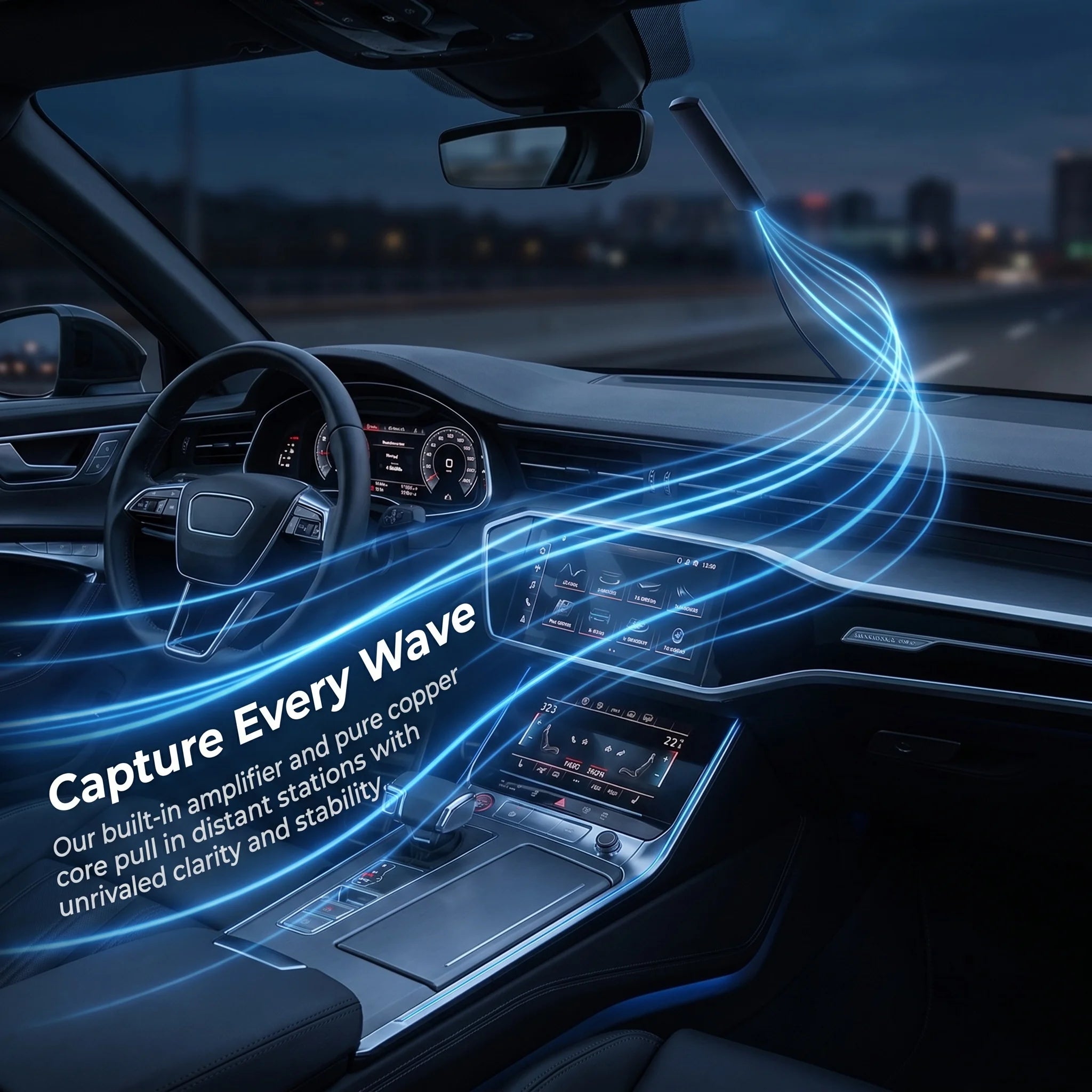 Antena FM oculta para auto con amplificador 7dB y cable de 5 metros