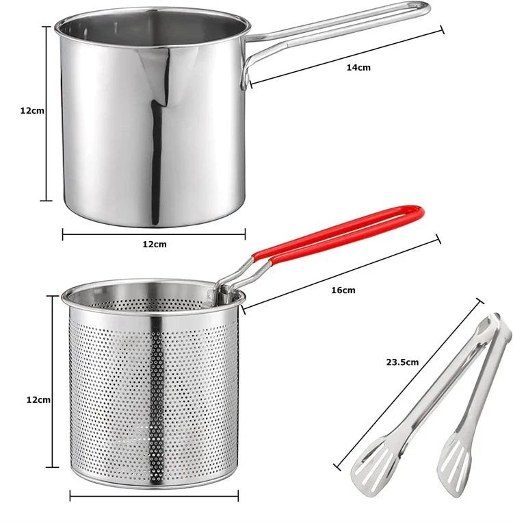 LMETJMA-Olla de freír profunda con colador, cesta Tong de acero inoxidable, olla de freír Tempura japonesa para patatas fritas, pollo KC0460