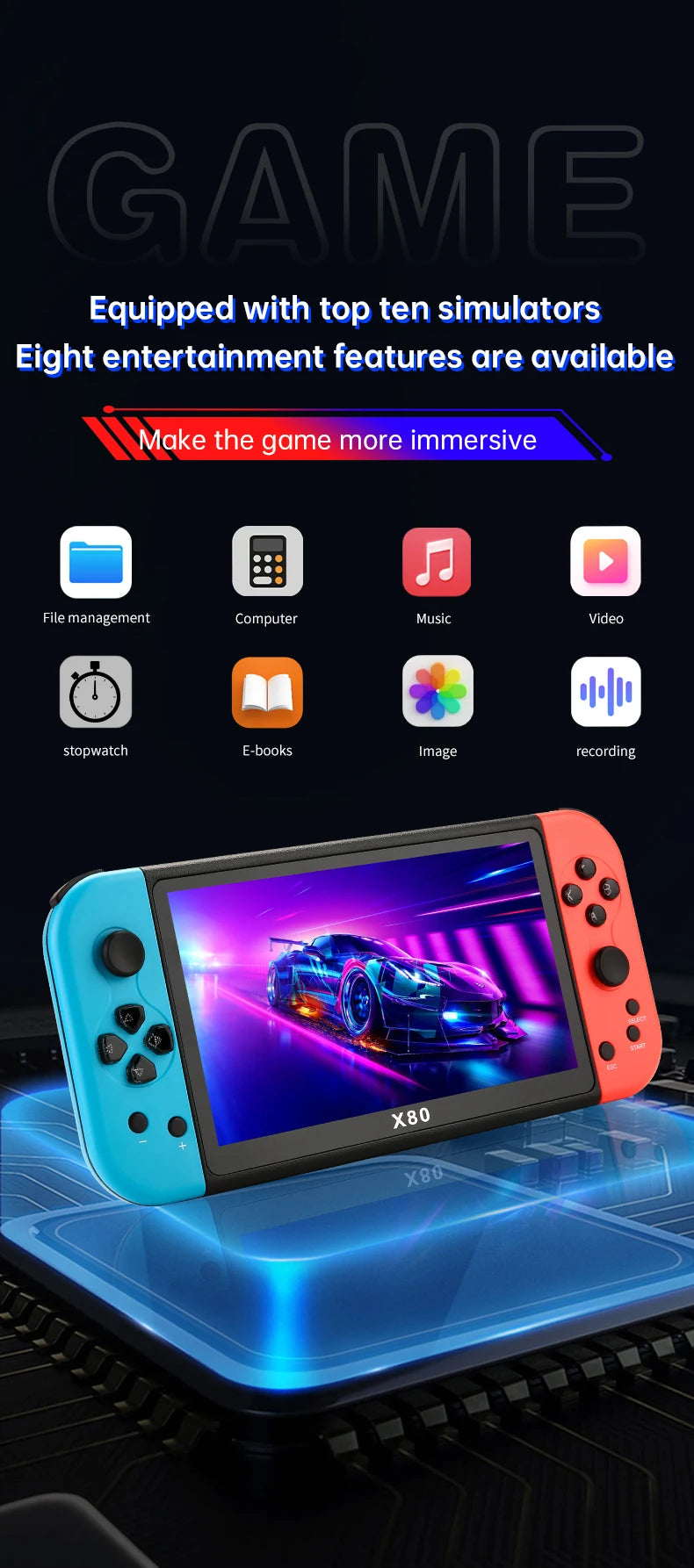 Consola de juegos portátil Coopreme X80, pantalla grande HD de 7 pulgadas, emulador Arcade PS1, nostálgico multifunción, juego portátil clásico PSP