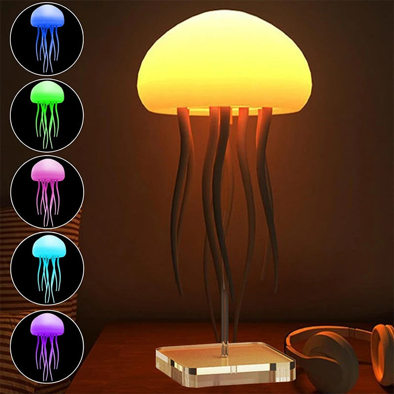 Lámpara de medusa silenciosa mejorada, luz de pez gelatina con patas de baile, control de voz para dormitorios, salas de estar y regalos de Navidad