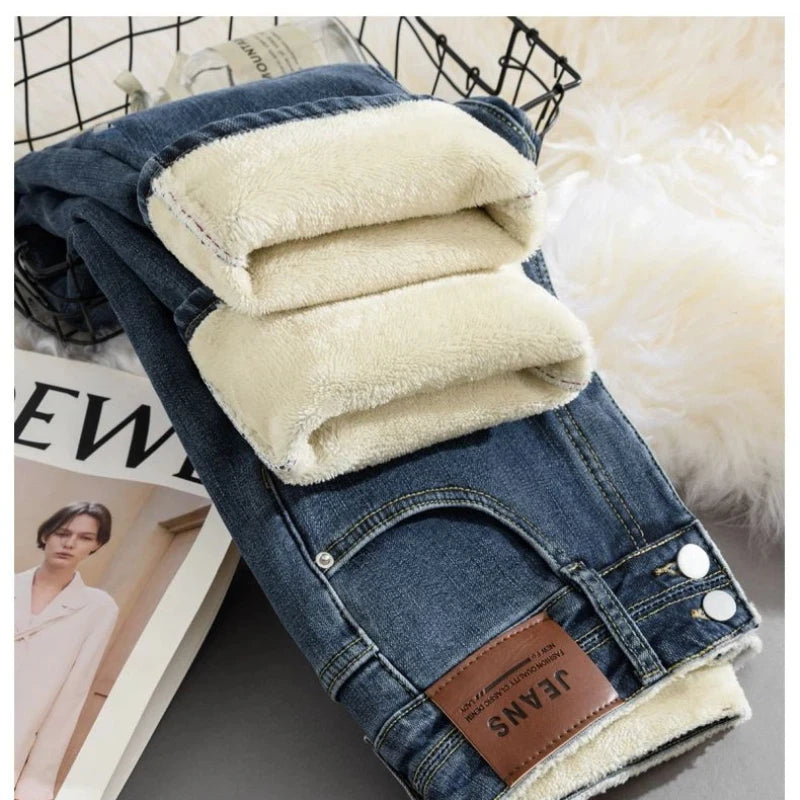 Pantalones Vaqueros Y2K de Pierna Recta con Forro de Lana