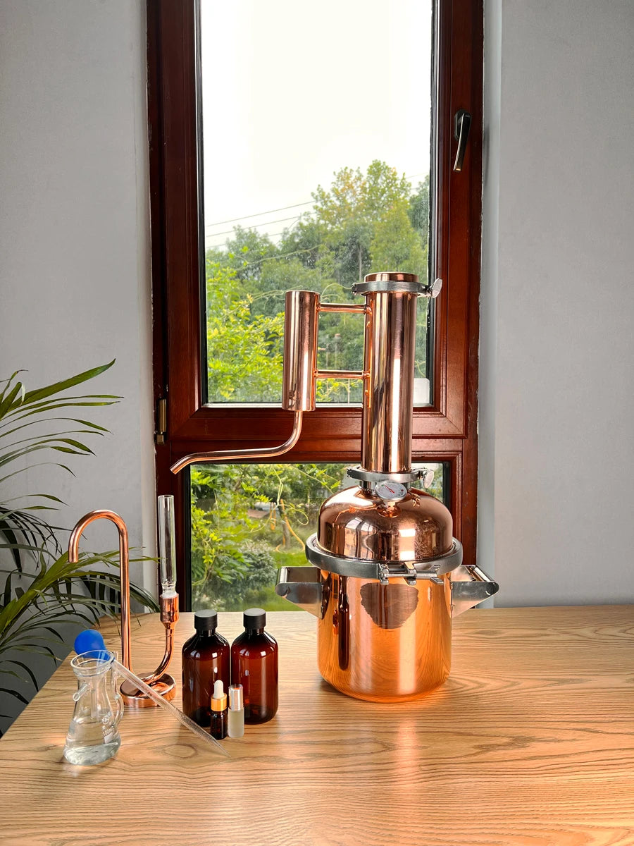HOOLOO-destilador de cobre de 8L, aceite esencial, hidrosol, destilador Still Home, equipo de cabeza de fuego directo, bricolaje de hierbas, plantas y flores