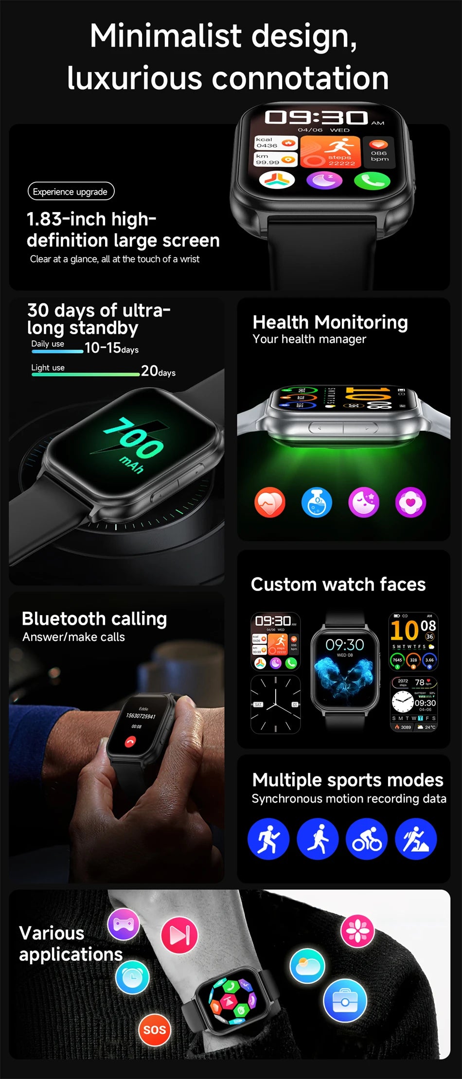 Reloj Inteligente Deportivo IP68 con Monitor de Ritmo Cardíaco 24H y Llamadas