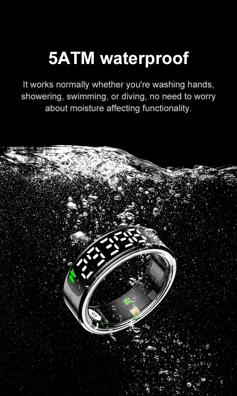 Anillo inteligente pantalla táctil LED Monitor de salud Control de gestos estuche de carga inalámbrica anillo deportivo impermeable hombres mujeres 2025