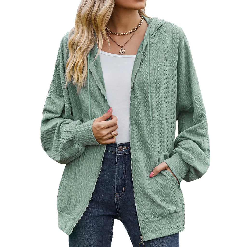 Sudadera con cremallera para mujer, abrigo informal de manga larga, ropa de calle de Color liso, holgado, Harajuku, otoño e invierno, 2024