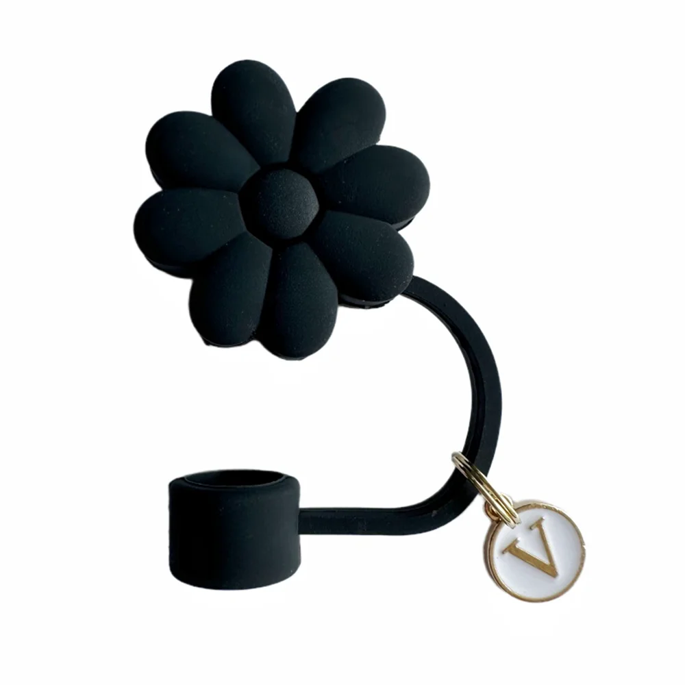 Tapas de Paja de Silicona con Diseño Floral - 26 Letras (Negro)