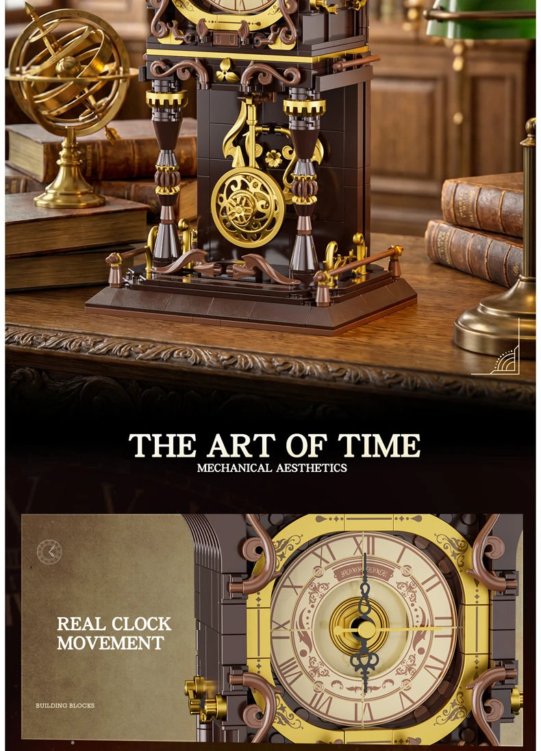 Relojes de bloques de construcción de estilo retro europeo simulados por JAKI, adorno de juguete para sala de estar, juguete educativo de construcción, regalo navideño.