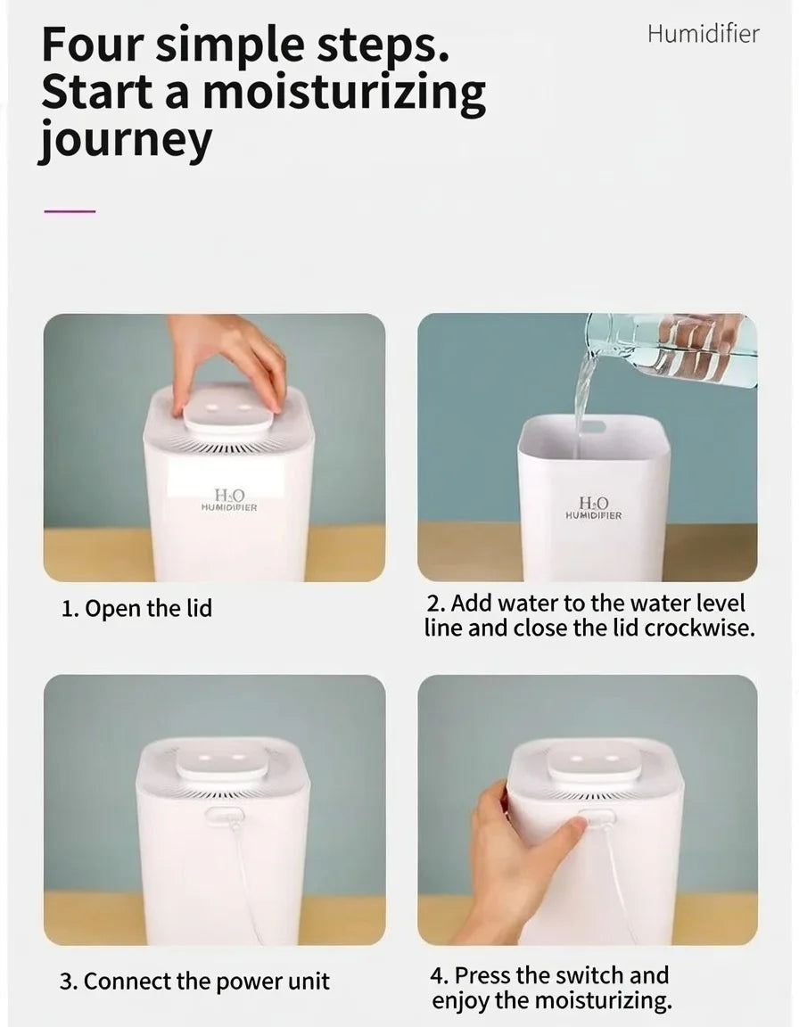 Humidificador con luz nocturna, 3.3L de gran capacidad, filtro dual, máquina de aromaterapia, USB, apagado silencioso programado, para dormitorio y coche
