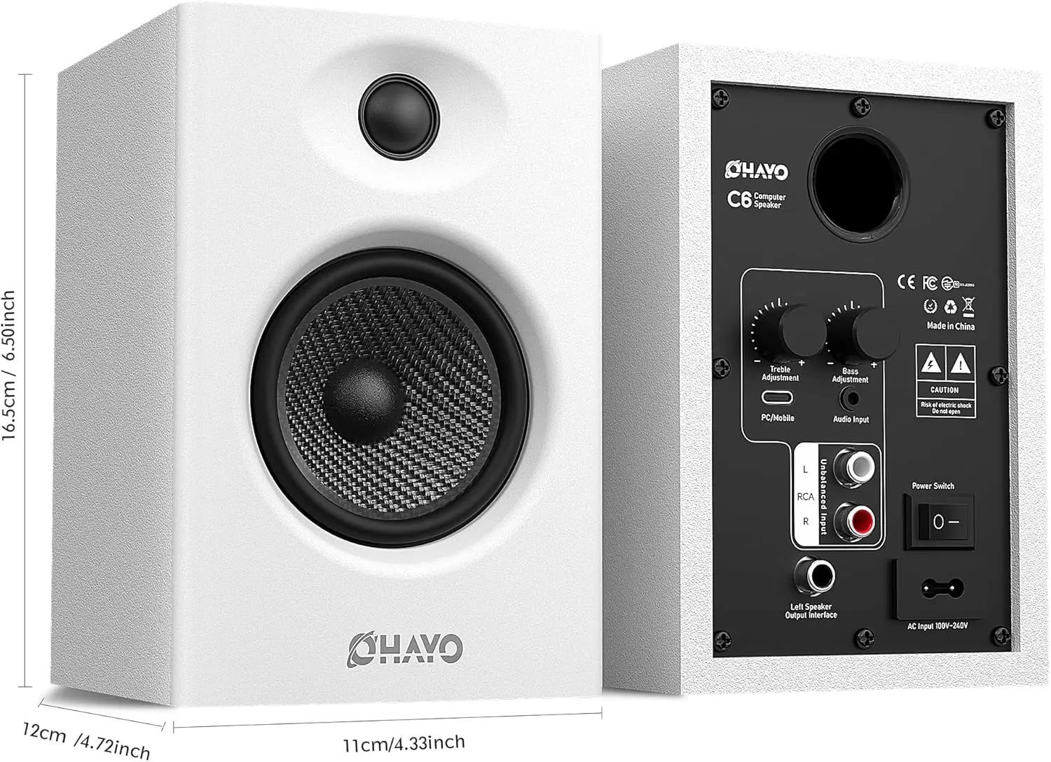 OHAYO Altavoces de Estantería Activos de 60W con Unidad de Fibra de Vidrio, Bluetooth 5.3 y Múltiples Entradas (USB/RCA/AUX) - para Juegos de PC Inmersivos