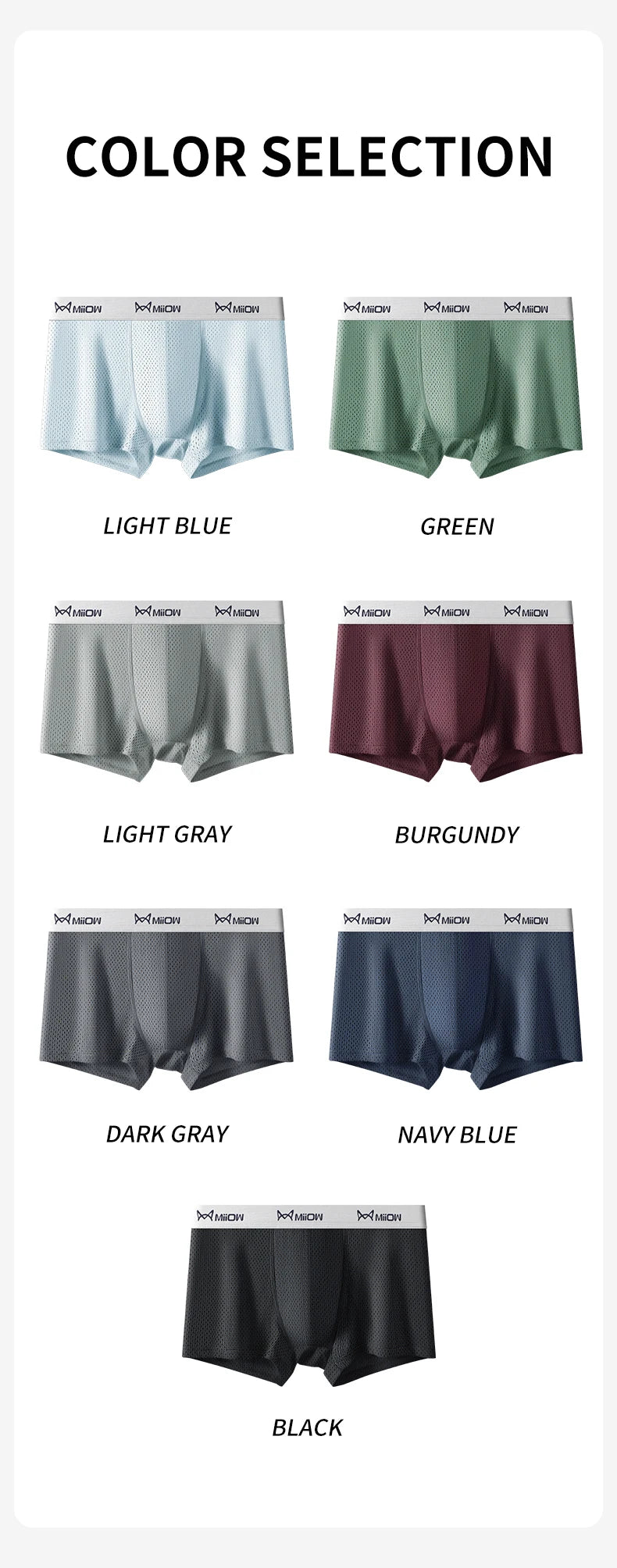 MiiOW, 3 uds., ropa interior de seda de hielo fresca para hombre, Boxers de malla transpirable, calzoncillos para hombre 7A, bragas antibacterianas en la entrepierna para hombre, calzoncillos Boxer