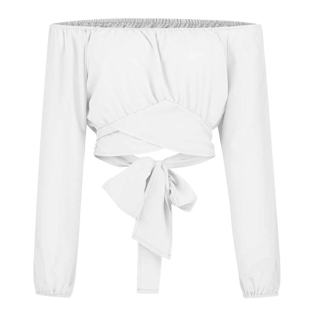Blusa con Hombros Descubiertos y Lazo de Manga Larga