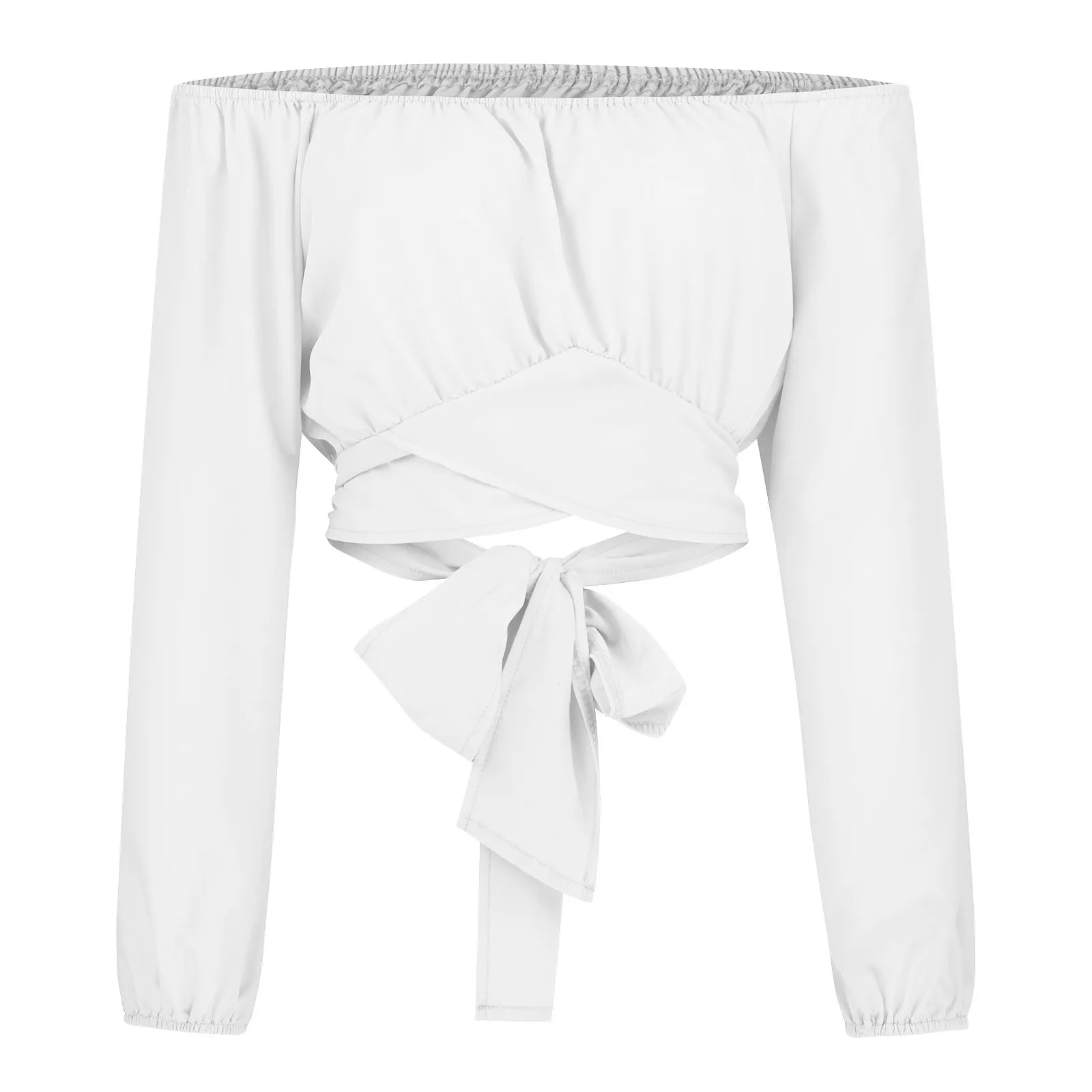 Blusa con Hombros Descubiertos y Lazo de Manga Larga