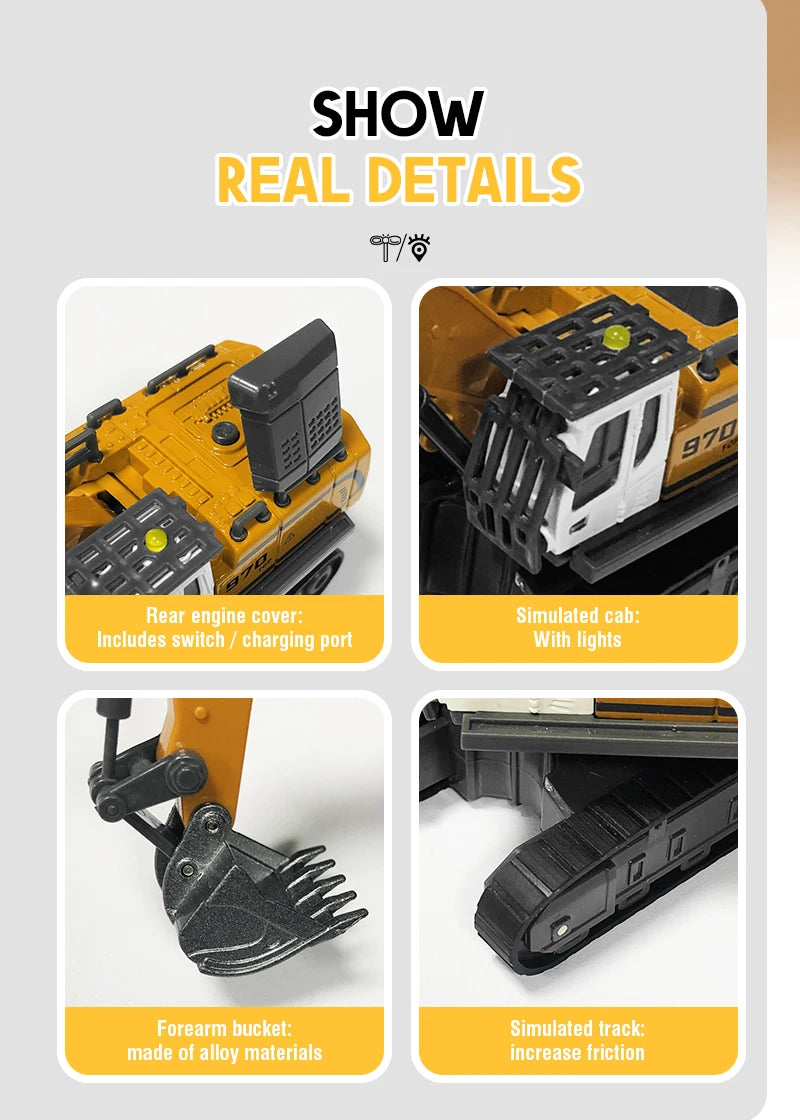 Excavadora Teledirigida Miniatura de Aleación Escala 1:64
