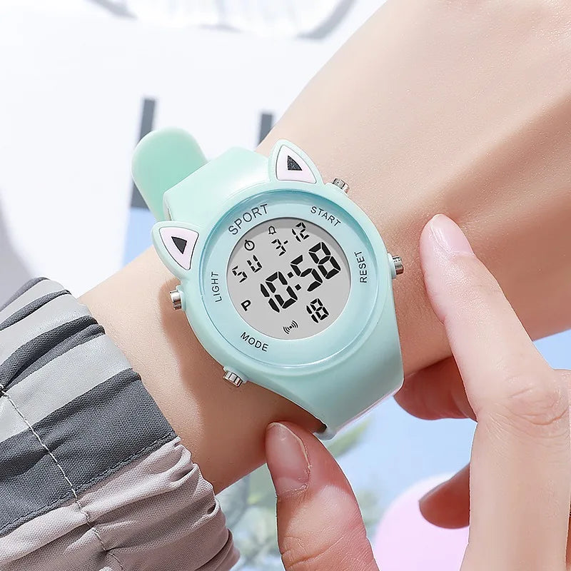 Nuevo reloj 3D con orejas de gato para niños, relojes electrónicos deportivos para niñas y niños, reloj de pulsera Digital LED luminoso resistente al agua para estudiantes, regalos