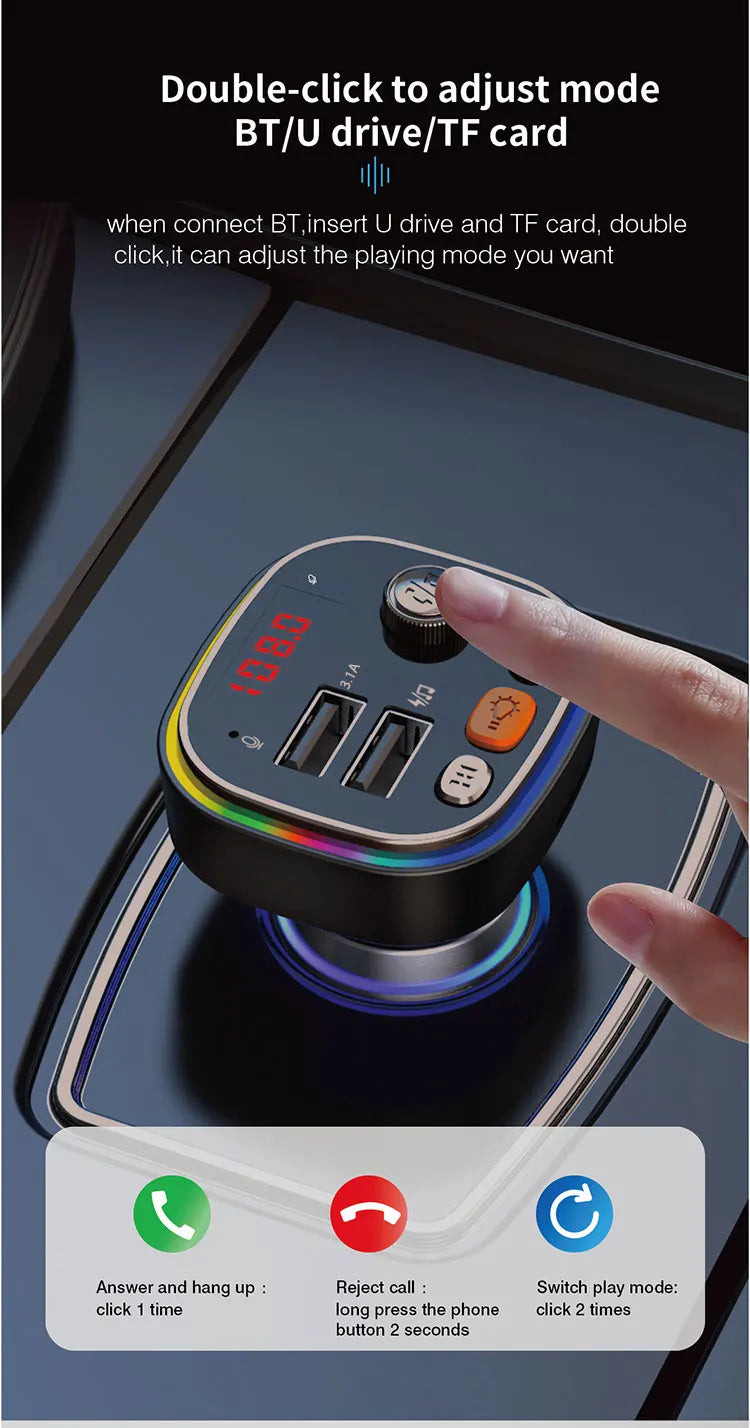 Modulador FM USB 3.1A para Auto con Bluetooth 5.0 y Manos Libres