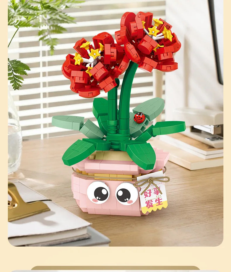 Bloques de Construcción LOZ Serie Plantas, Rosas y Girasoles en Maceta, Modelo MOC DIY, Flor Artificial, Decoración de Escritorio, Regalo Coleccionable para Adultos