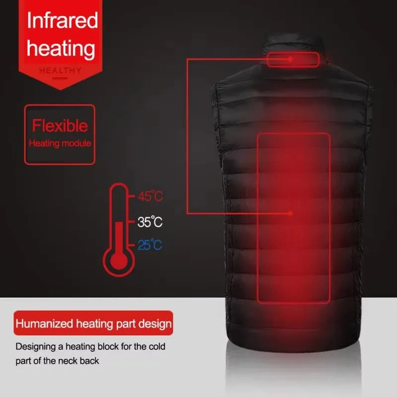 Chaleco calefactor eléctrico USB para hombre, ropa de invierno, para esquí, con almohadilla térmica, interfaz USB, chaleco cálido de invierno