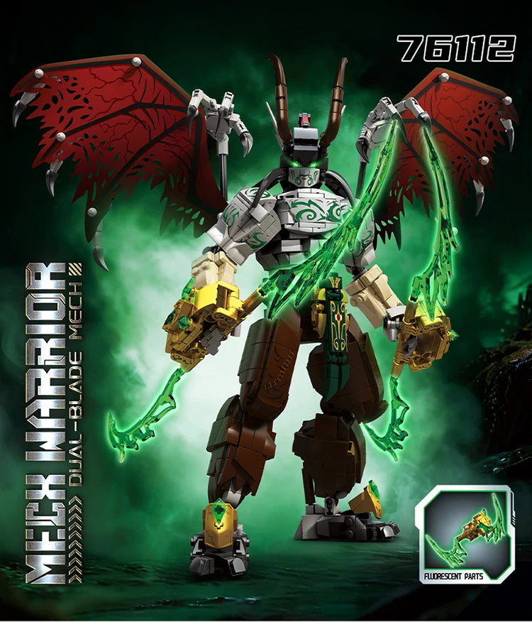 Bloques de Construcción 76112, Robot Mech Warrior, Alas Rojas, Cuchilla Verde, Modelo Dim-Blade, Kit de Bloques de Construcción, Juguete para Adultos y Niños, Regalos