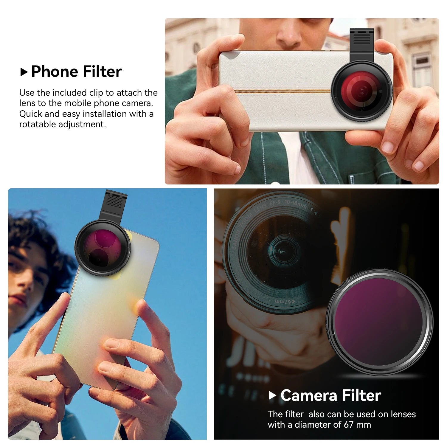 Filtros CPL y ND 32/400 con Clip Universal APEXEL para Móvil y DSLR