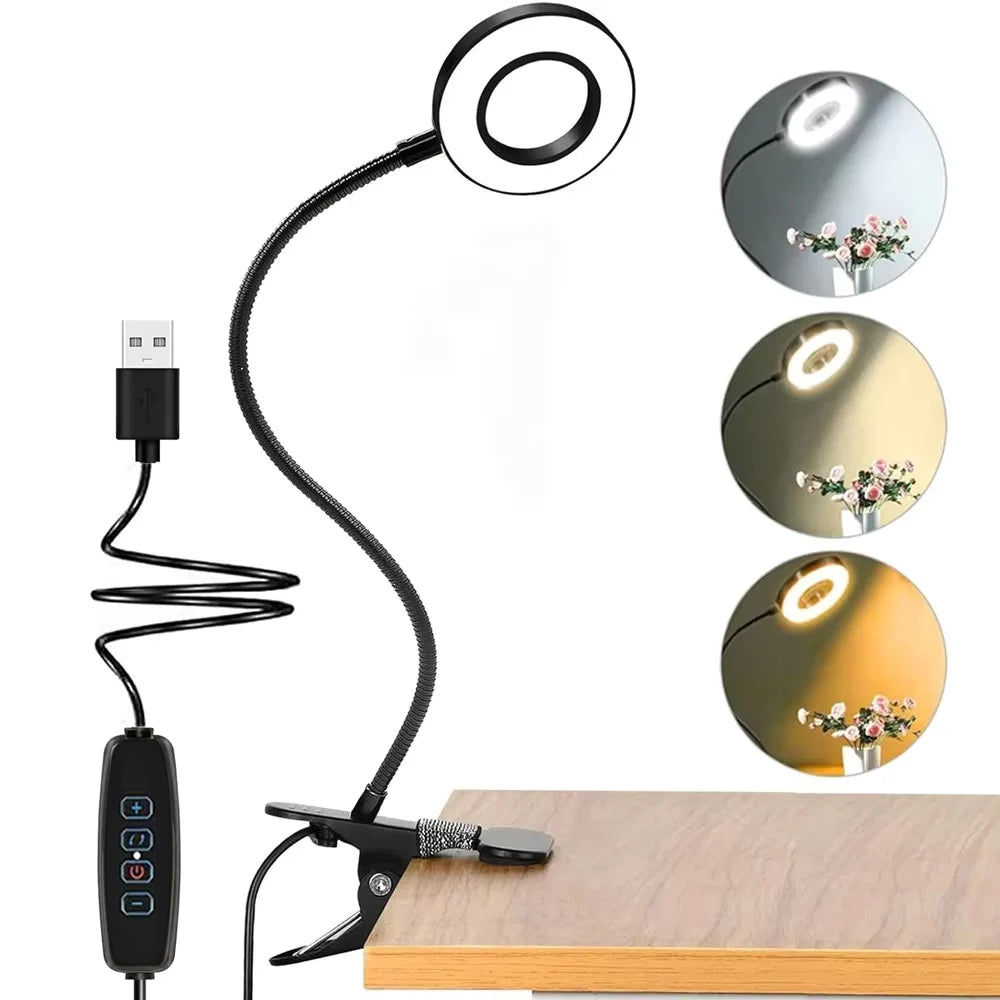Lámpara de Escritorio con Clip LED USB para Lectura