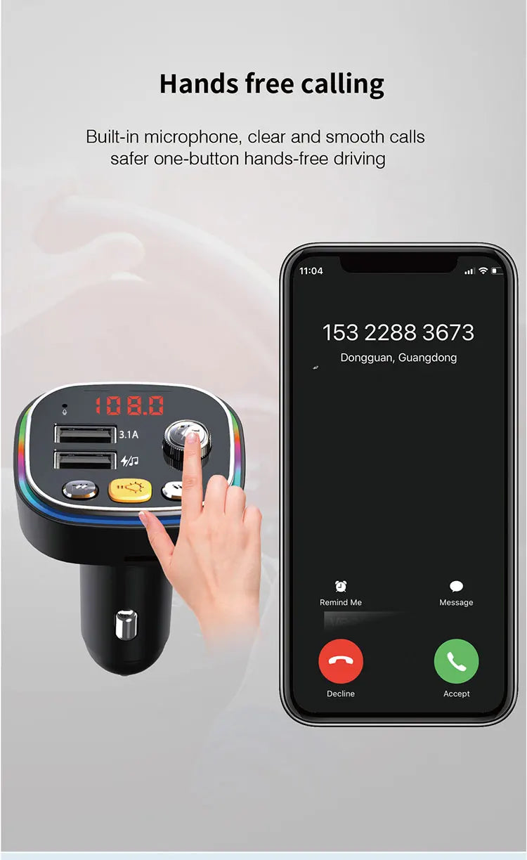 Modulador FM USB 3.1A para Auto con Bluetooth 5.0 y Manos Libres