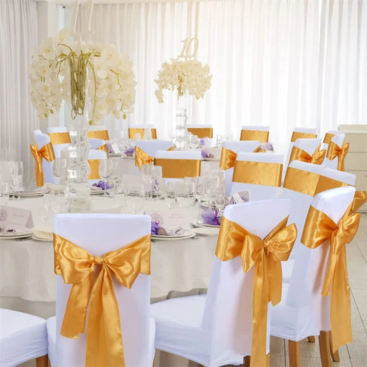 10 Uds. Fajas de satén para sillas, cintas elegantes de calidad superior para sillas, lazos, sillas con lazo, decoración para fiesta de banquete de boda