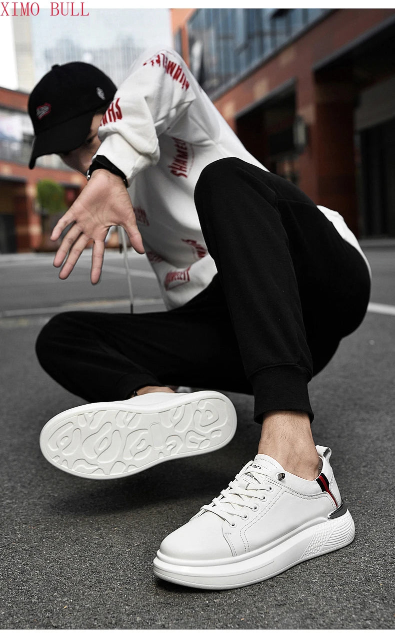 Zapatillas de deporte de cuero genuino para hombres, zapatos con elevador, zapatos invisibles transpirables, zapatillas de deporte casuales de moda para hombres