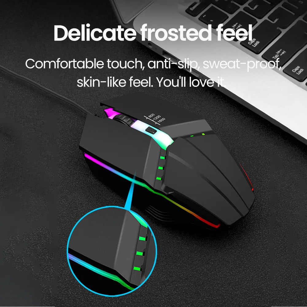 Ratones USB silenciosos con retroiluminación RGB, ratón para juegos con cable USB para PC de escritorio, portátil, ordenador, hogar y oficina, LED luminoso de 1600DPI