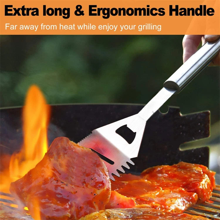 LMETJMA Juego de accesorios para parrilla de barbacoa, kit de utensilios de acero inoxidable para barbacoa con estuche, kit de utensilios prácticos portátiles para parrilla