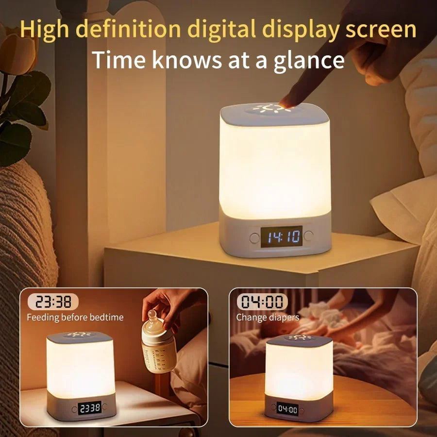Lámpara de Mesa LED 3 Colores con Reloj y Luz Nocturna