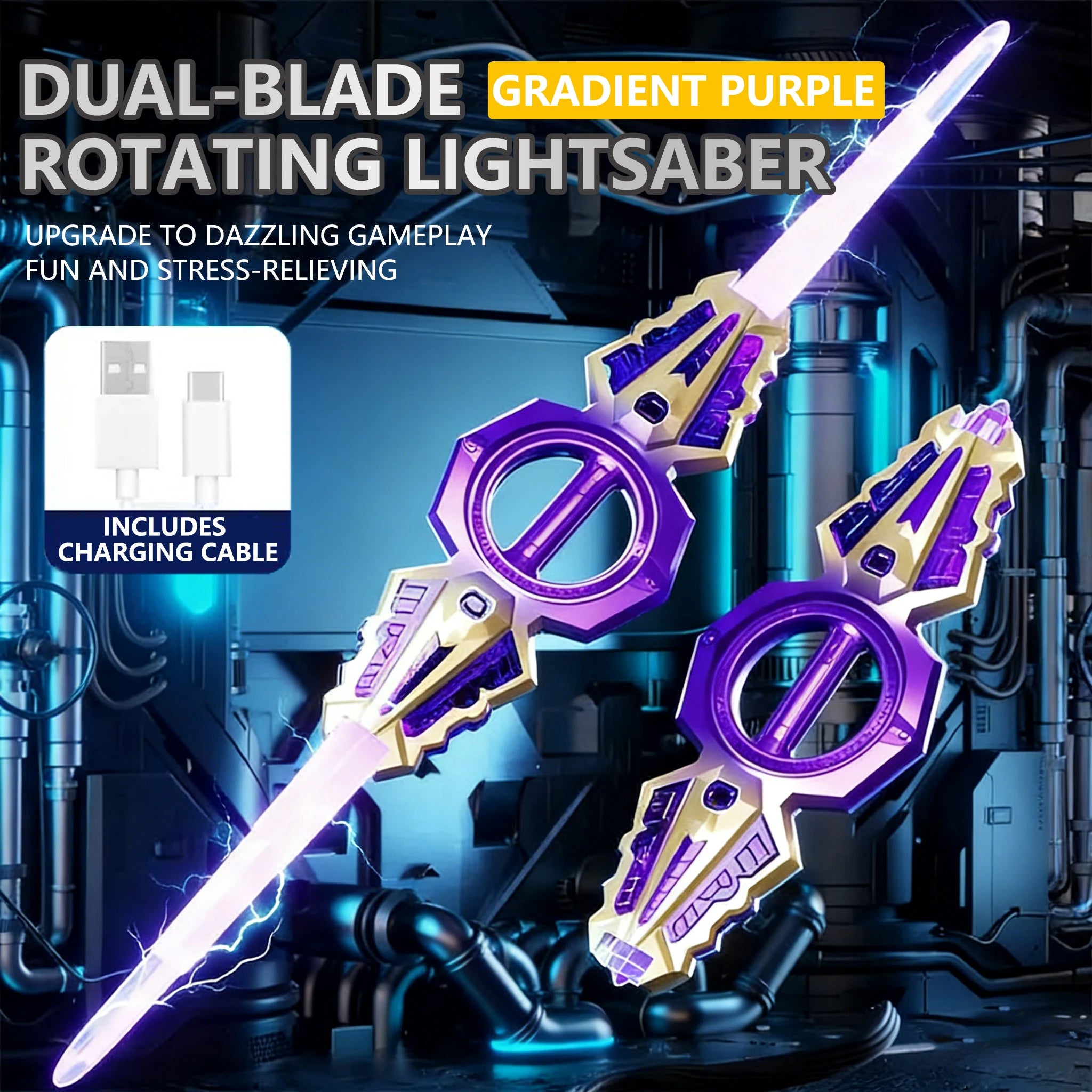 Espada Giratoria con Sonido y Luz, 14 Luces LED Multicolor Intermitentes, Espada de Juguete para Cosplay, Juguete Interactivo Familiar para Niños y Adultos