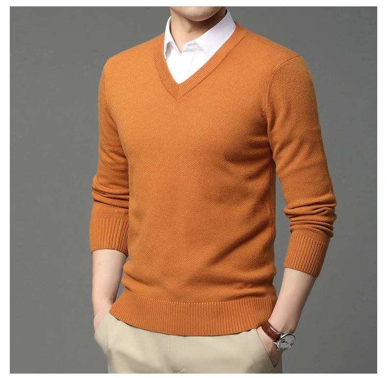 Suéter de Punto con Cuello en V para Hombre – Otoño Invierno