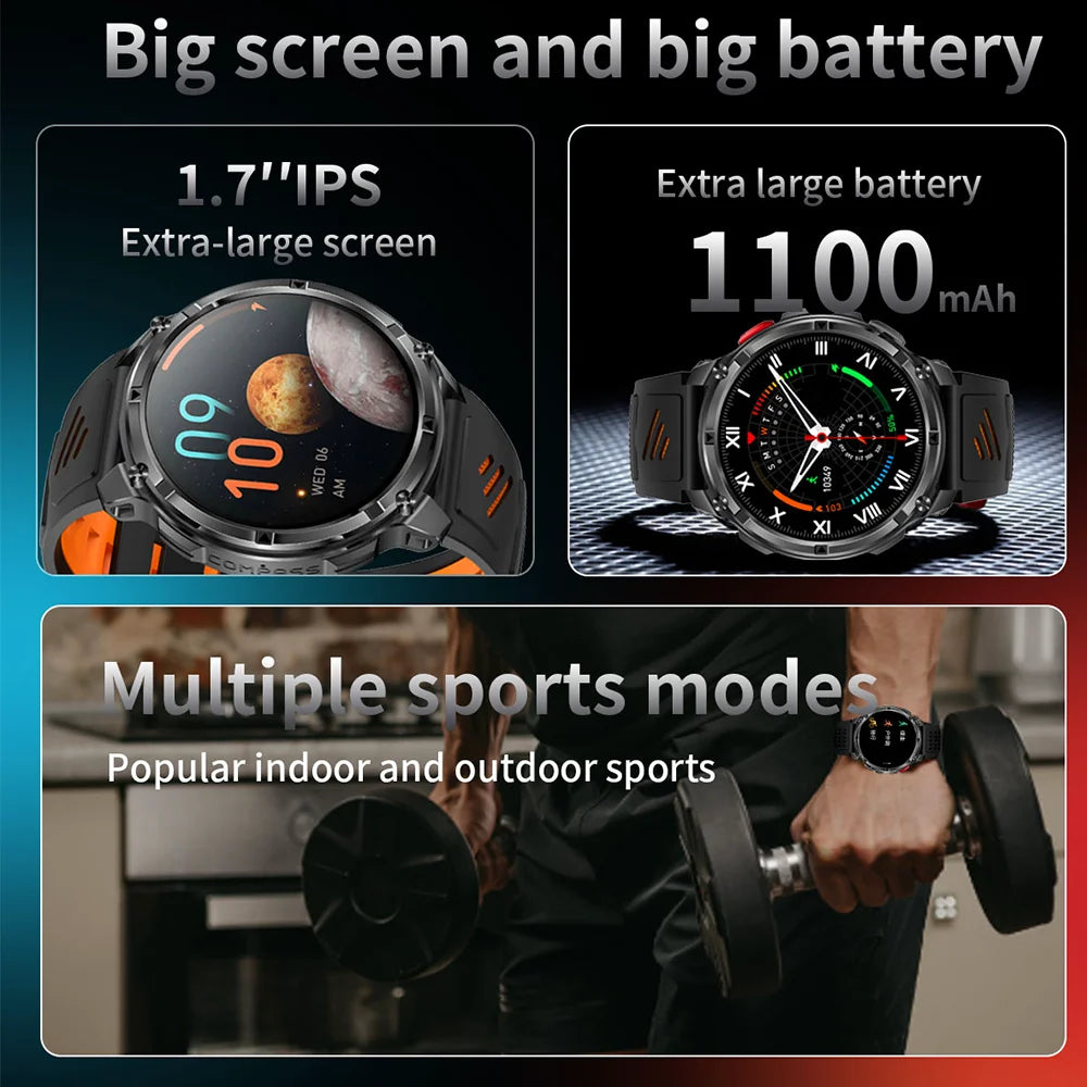 Reloj Inteligente HT33 con Linterna LED, Batería 1100mAh y Llamadas Bluetooth