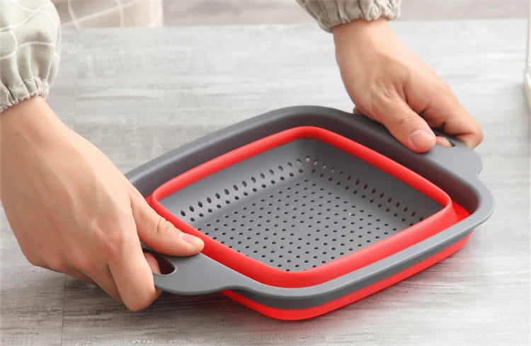 LMETJMA-colador plegable cuadrado de silicona para cocina, colador plegable para alimentos, verduras, frutas, escurridor JT39