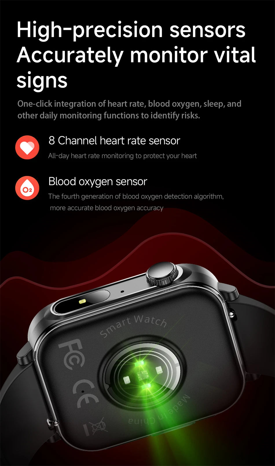 Smartwatch LIGE con llamadas Bluetooth, monitor de salud y carga rápida tipo C