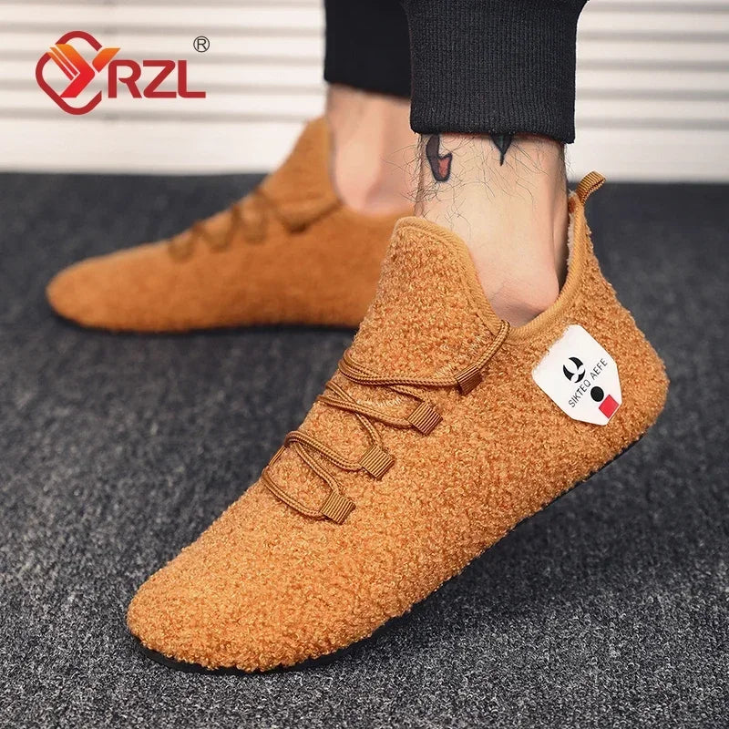 YRZL zapatos de algodón de invierno para hombre, zapatillas de invierno ligeras con cordones cálidos, mocasines de algodón para el hogar y el dormitorio de felpa, zapatos cálidos para hombre