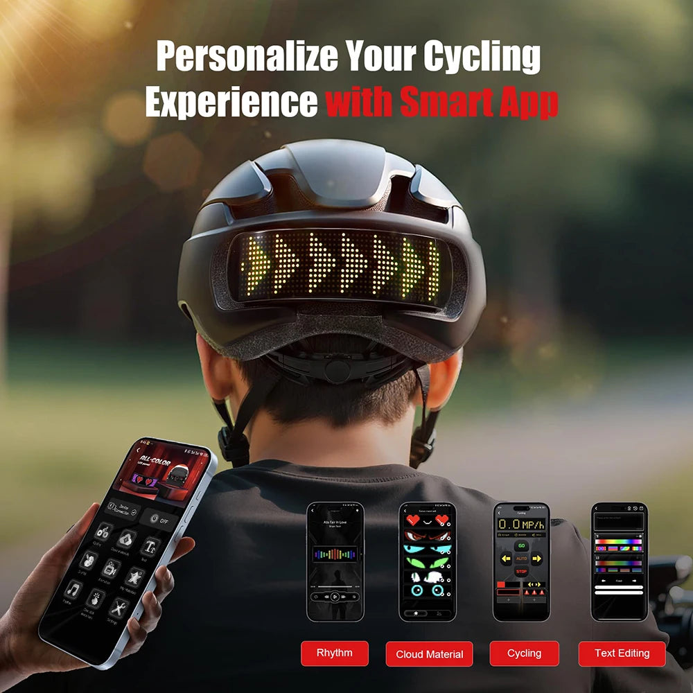 Casco de Bicicleta SLSHINING con Luz, Pantalla LED y Control por Aplicación, Casco con Pantalla LED Personalizable para Bicicleta, Scooter, Ciclismo y Patinaje