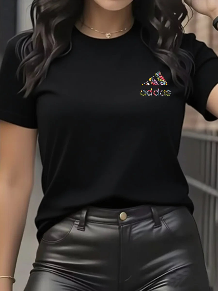 Camiseta de Algodón Ajustada de Manga Corta con Cuello Redondo